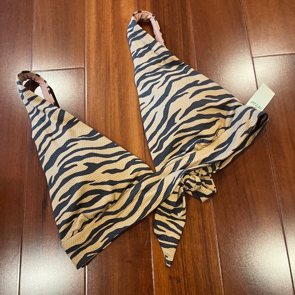 Aerie Tiger Bikini Swim Top Animal Print Triangle Tan Brown Textured New Size L‎
